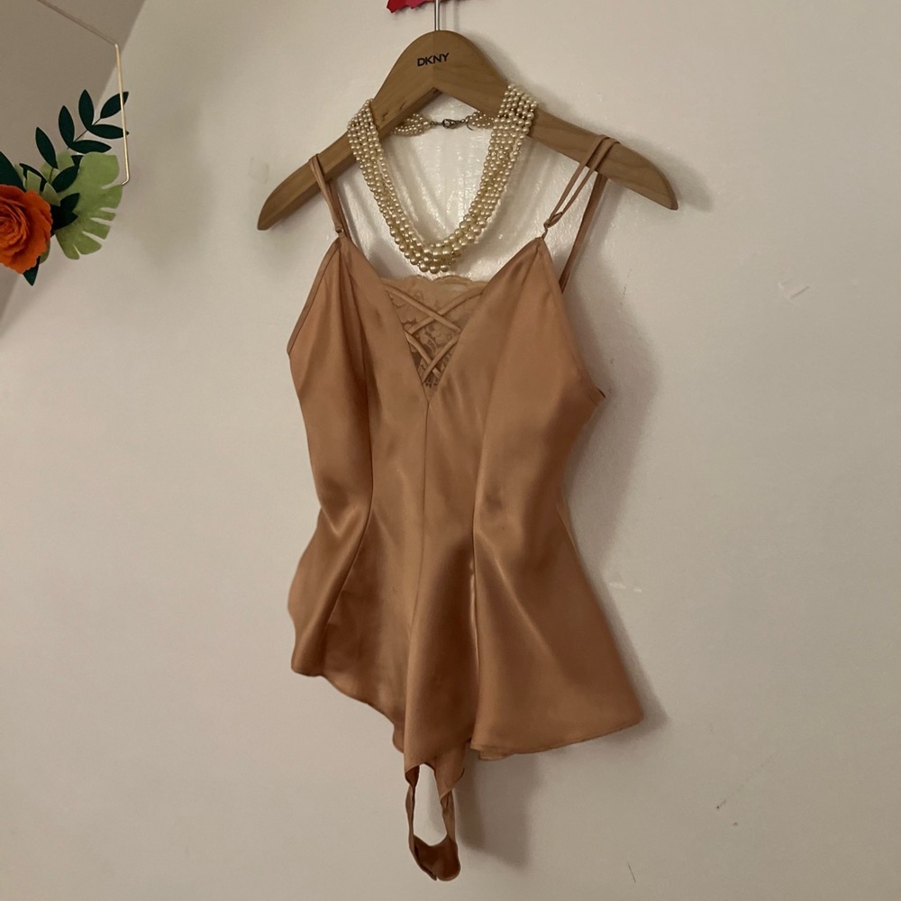 VTG 90s La Senza champagne lingerie Small shortie onesie satin 100% polyester - Picture 4 of 16